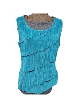 Christopher And Banks Teal Sleeveless Tiered Pleated Tank Top Large Polyester